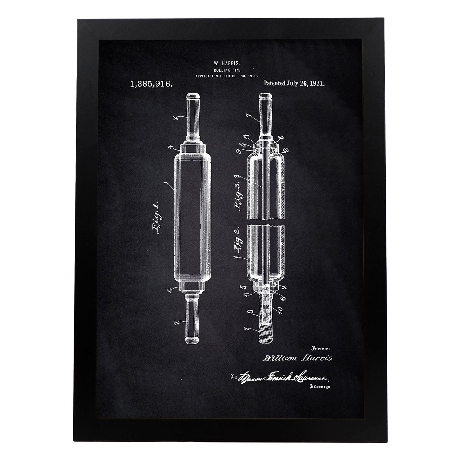 Poster con patente de Rodillo de cocina. Lámina con diseño de patente antigua-Artwork-Nacnic-A4-Marco Negro-Nacnic Estudio SL
