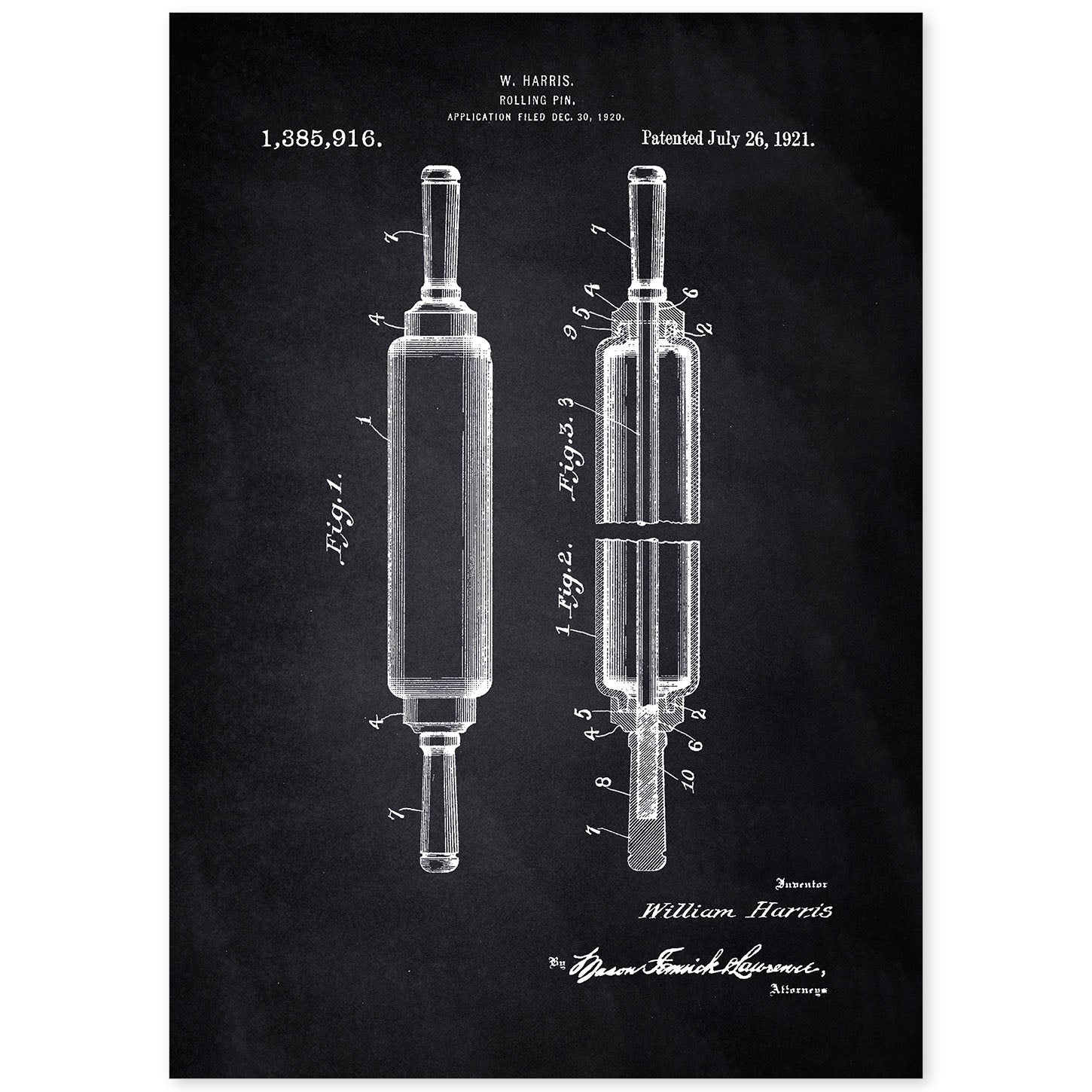 Poster con patente de Rodillo de cocina. Lámina con diseño de patente antigua-Artwork-Nacnic-A4-Sin marco-Nacnic Estudio SL