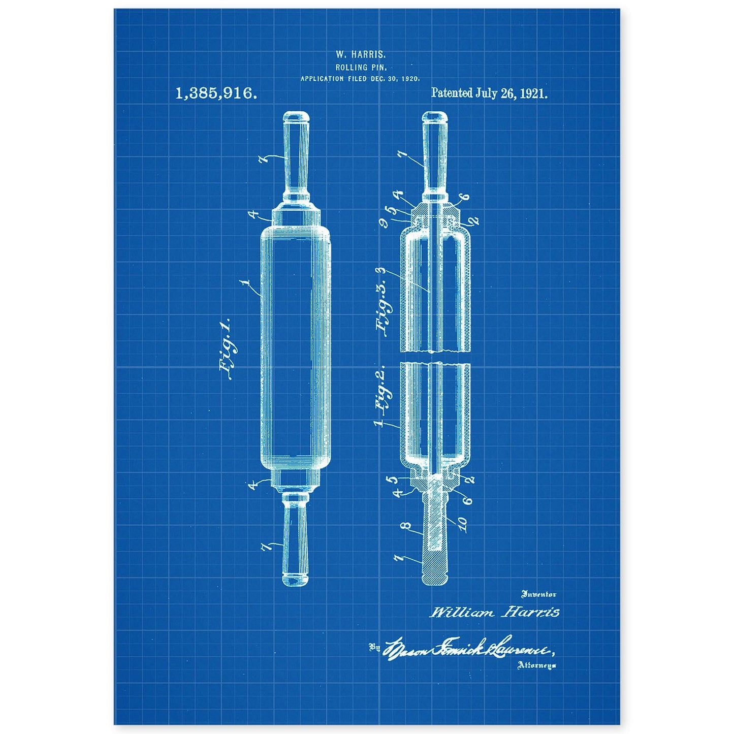 Poster con patente de Rodillo de cocina. Lámina con diseño de patente antigua-Artwork-Nacnic-A4-Sin marco-Nacnic Estudio SL