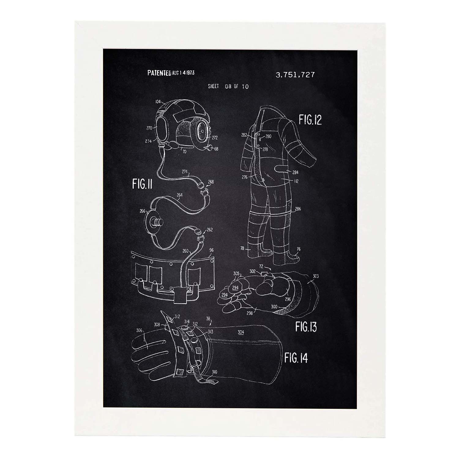 Poster con patente de Ropa astronauta 2. Lámina con diseño de patente antigua-Artwork-Nacnic-A3-Marco Blanco-Nacnic Estudio SL