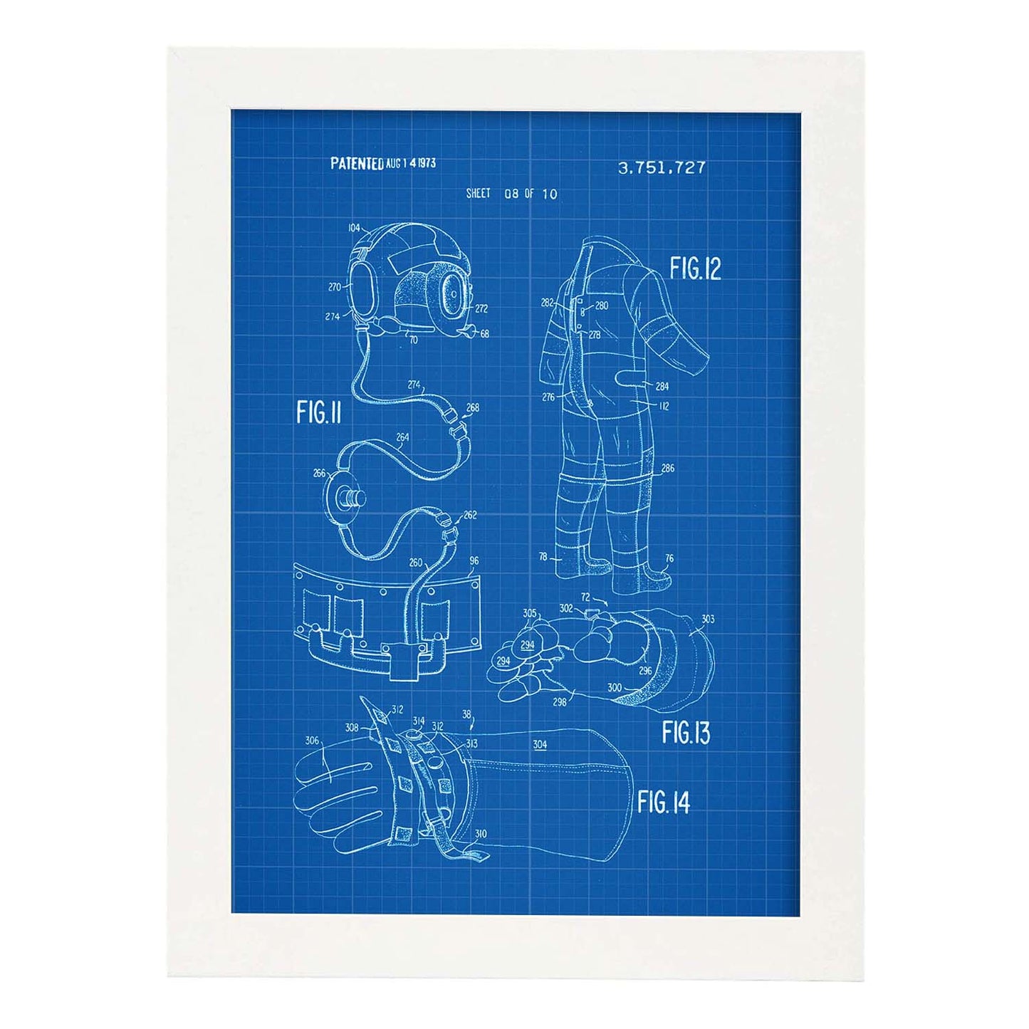 Poster con patente de Ropa astronauta 2. Lámina con diseño de patente antigua-Artwork-Nacnic-A3-Marco Blanco-Nacnic Estudio SL