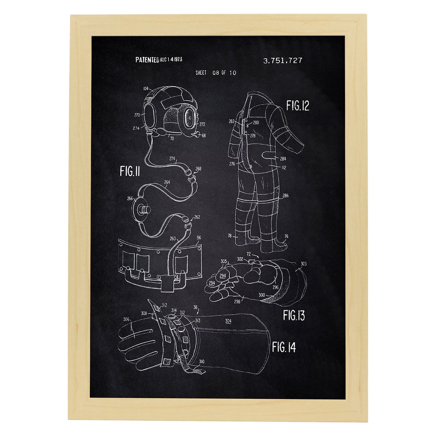 Poster con patente de Ropa astronauta 2. Lámina con diseño de patente antigua-Artwork-Nacnic-A3-Marco Madera clara-Nacnic Estudio SL