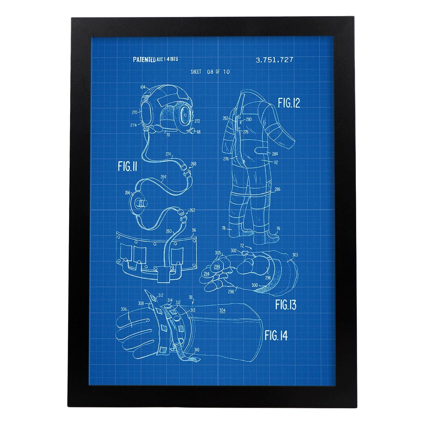 Poster con patente de Ropa astronauta 2. Lámina con diseño de patente antigua-Artwork-Nacnic-A3-Marco Negro-Nacnic Estudio SL