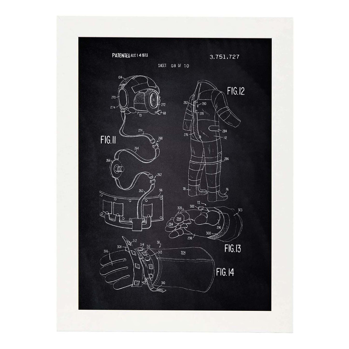 Poster con patente de Ropa astronauta 2. Lámina con diseño de patente antigua-Artwork-Nacnic-A4-Marco Blanco-Nacnic Estudio SL
