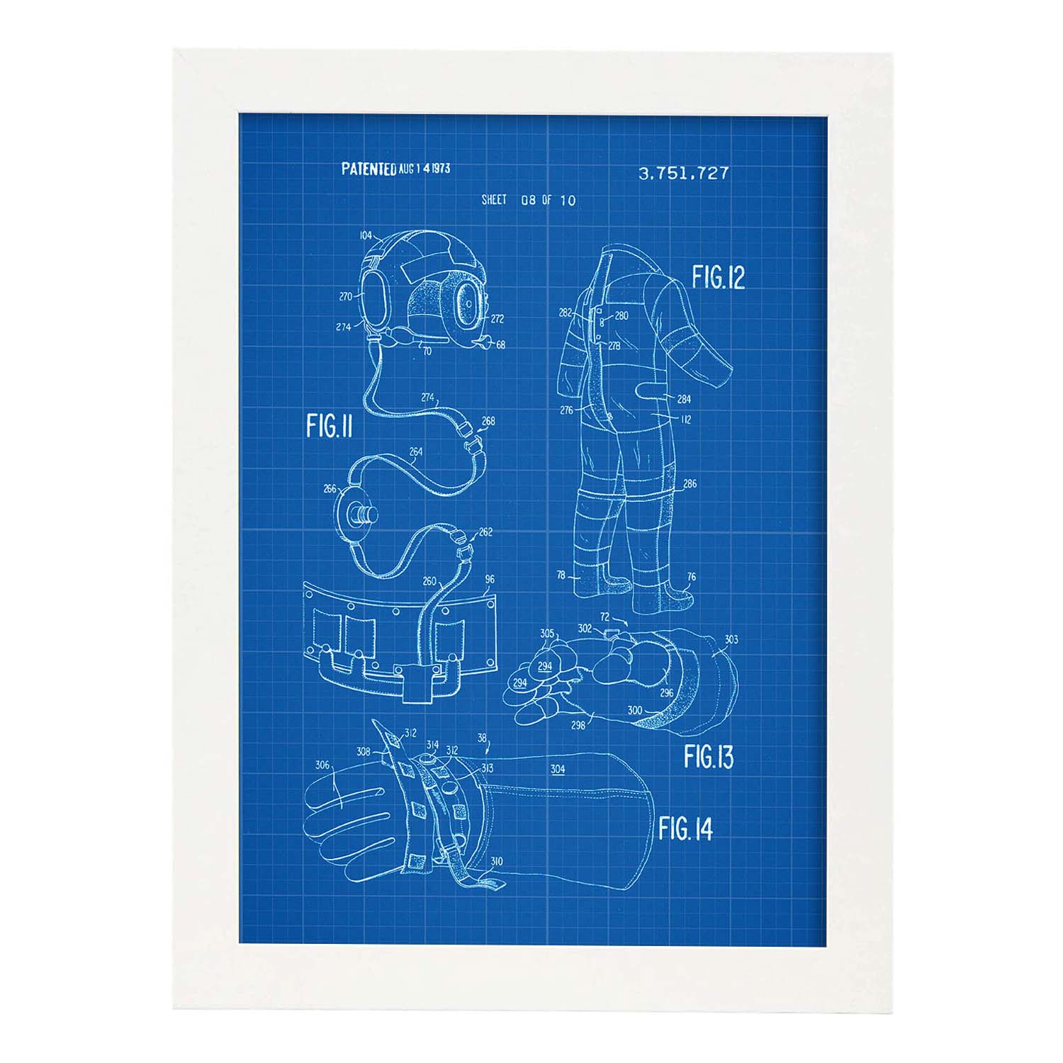 Poster con patente de Ropa astronauta 2. Lámina con diseño de patente antigua-Artwork-Nacnic-A4-Marco Blanco-Nacnic Estudio SL