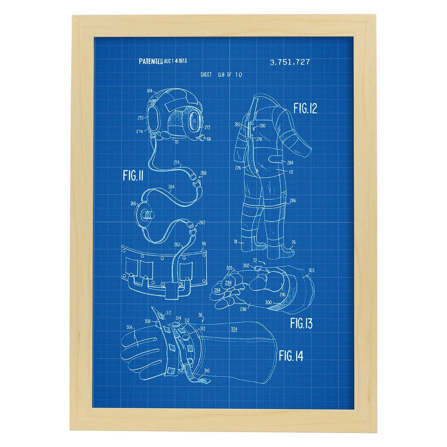 Poster con patente de Ropa astronauta 2. Lámina con diseño de patente antigua-Artwork-Nacnic-A4-Marco Madera clara-Nacnic Estudio SL