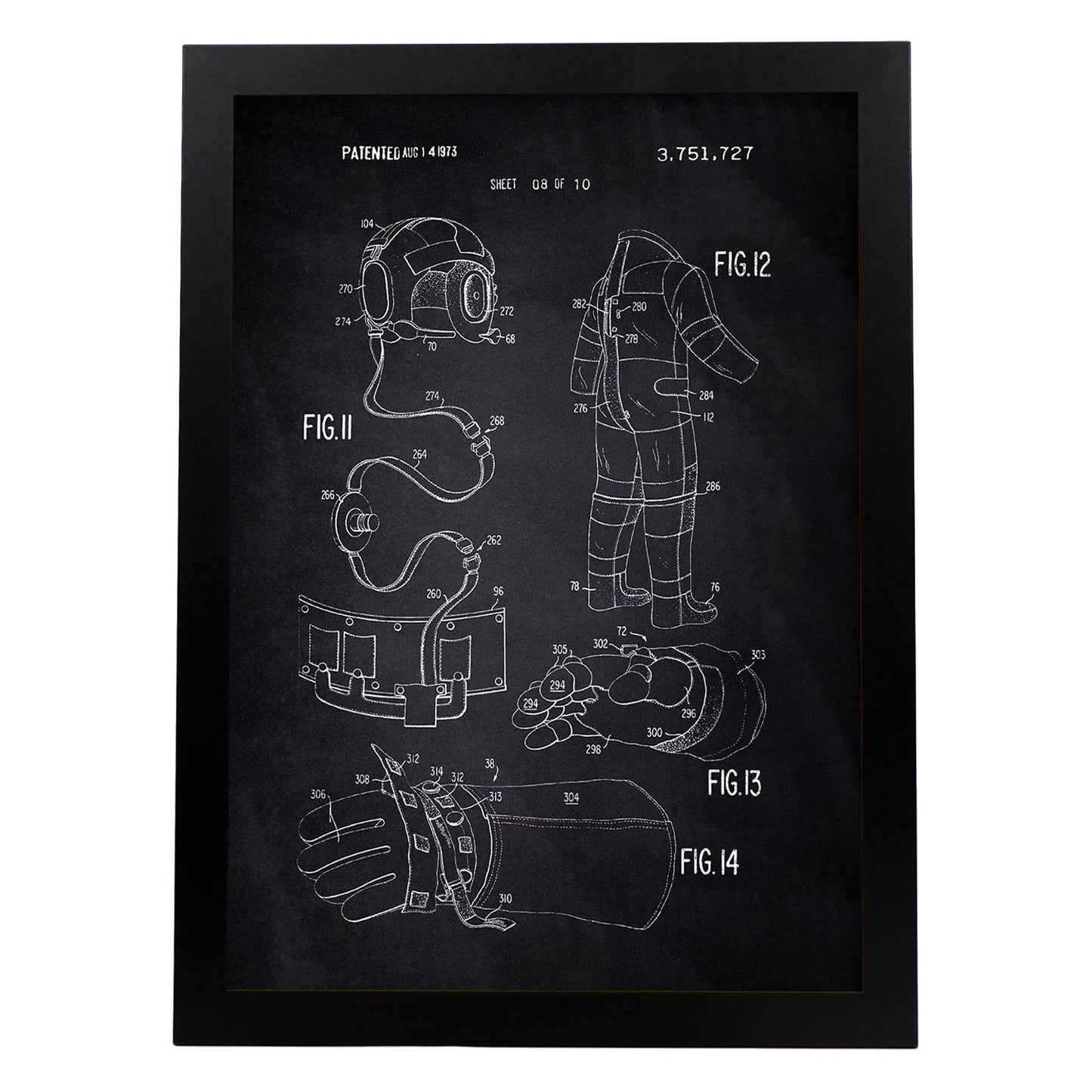 Poster con patente de Ropa astronauta 2. Lámina con diseño de patente antigua-Artwork-Nacnic-A4-Marco Negro-Nacnic Estudio SL