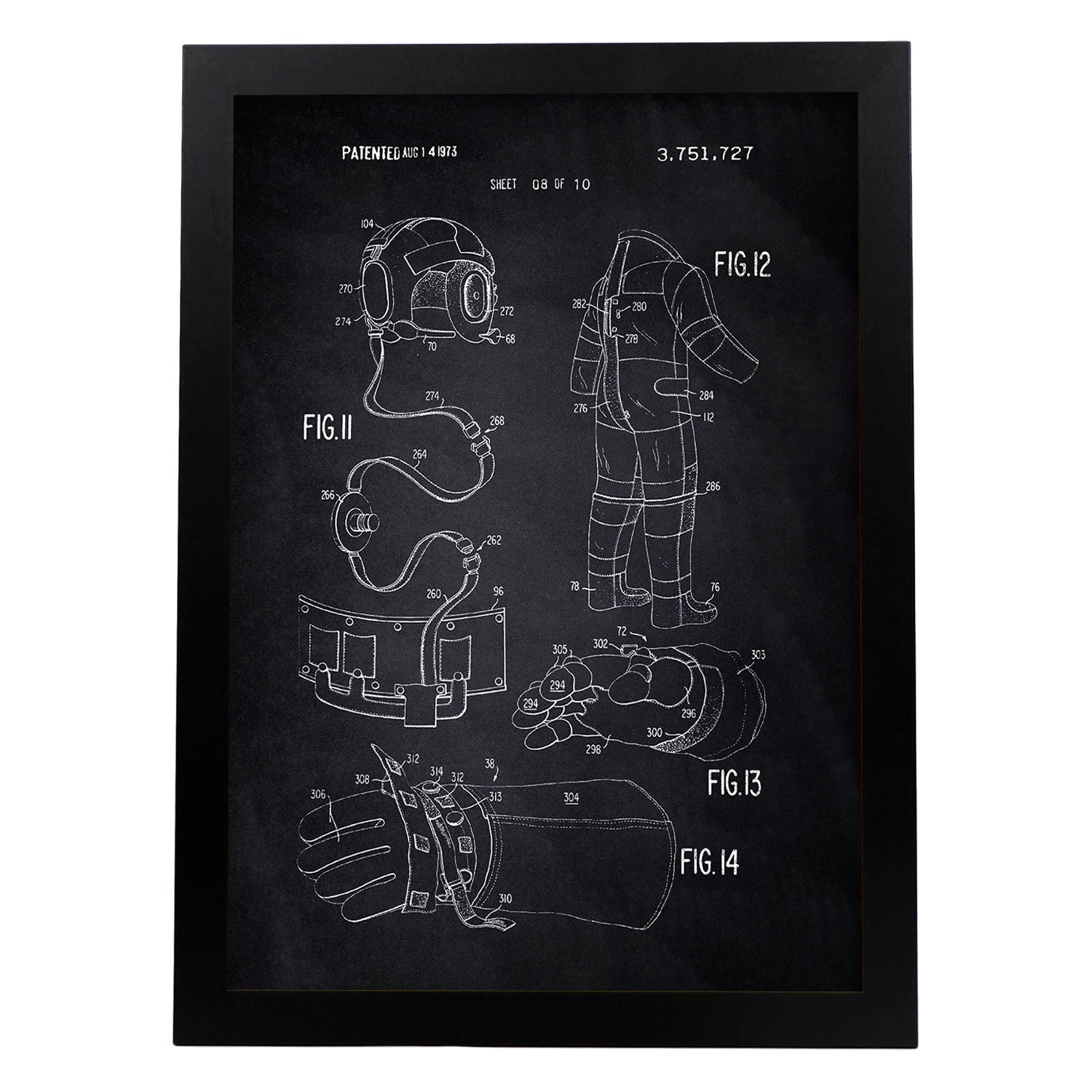 Poster con patente de Ropa astronauta 2. Lámina con diseño de patente antigua-Artwork-Nacnic-A4-Marco Negro-Nacnic Estudio SL