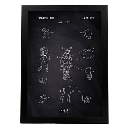 Poster con patente de Ropa astronauta1. Lámina con diseño de patente antigua-Artwork-Nacnic-A4-Marco Negro-Nacnic Estudio SL