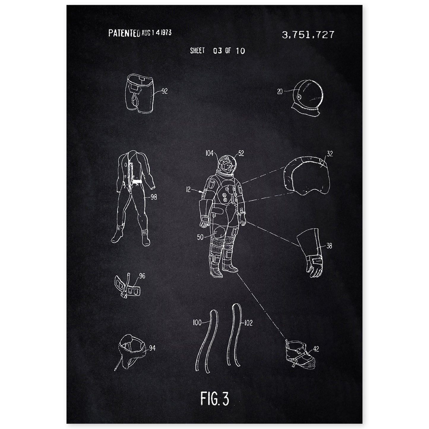 Poster con patente de Ropa astronauta1. Lámina con diseño de patente antigua-Artwork-Nacnic-A4-Sin marco-Nacnic Estudio SL