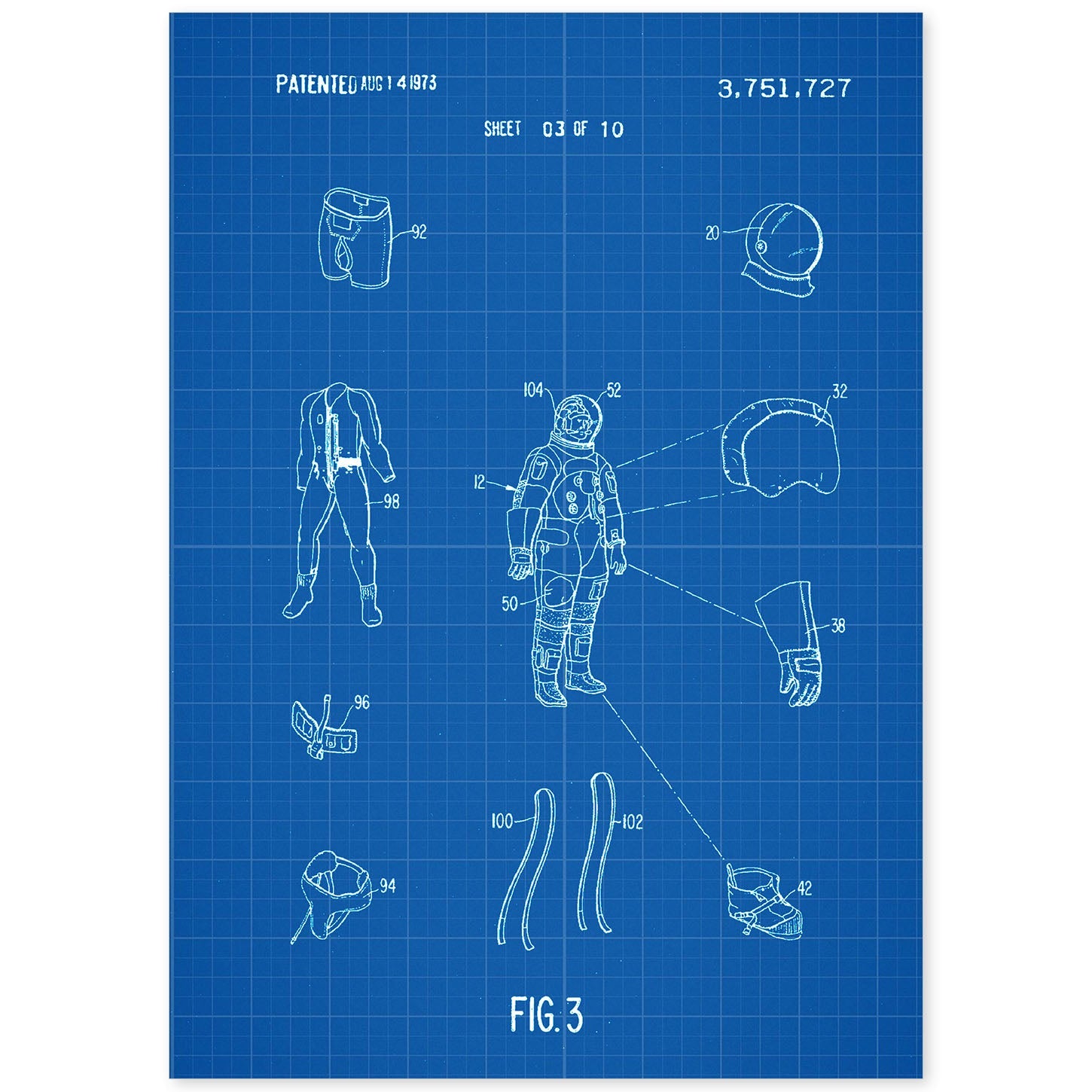 Poster con patente de Ropa astronauta1. Lámina con diseño de patente antigua-Artwork-Nacnic-A4-Sin marco-Nacnic Estudio SL