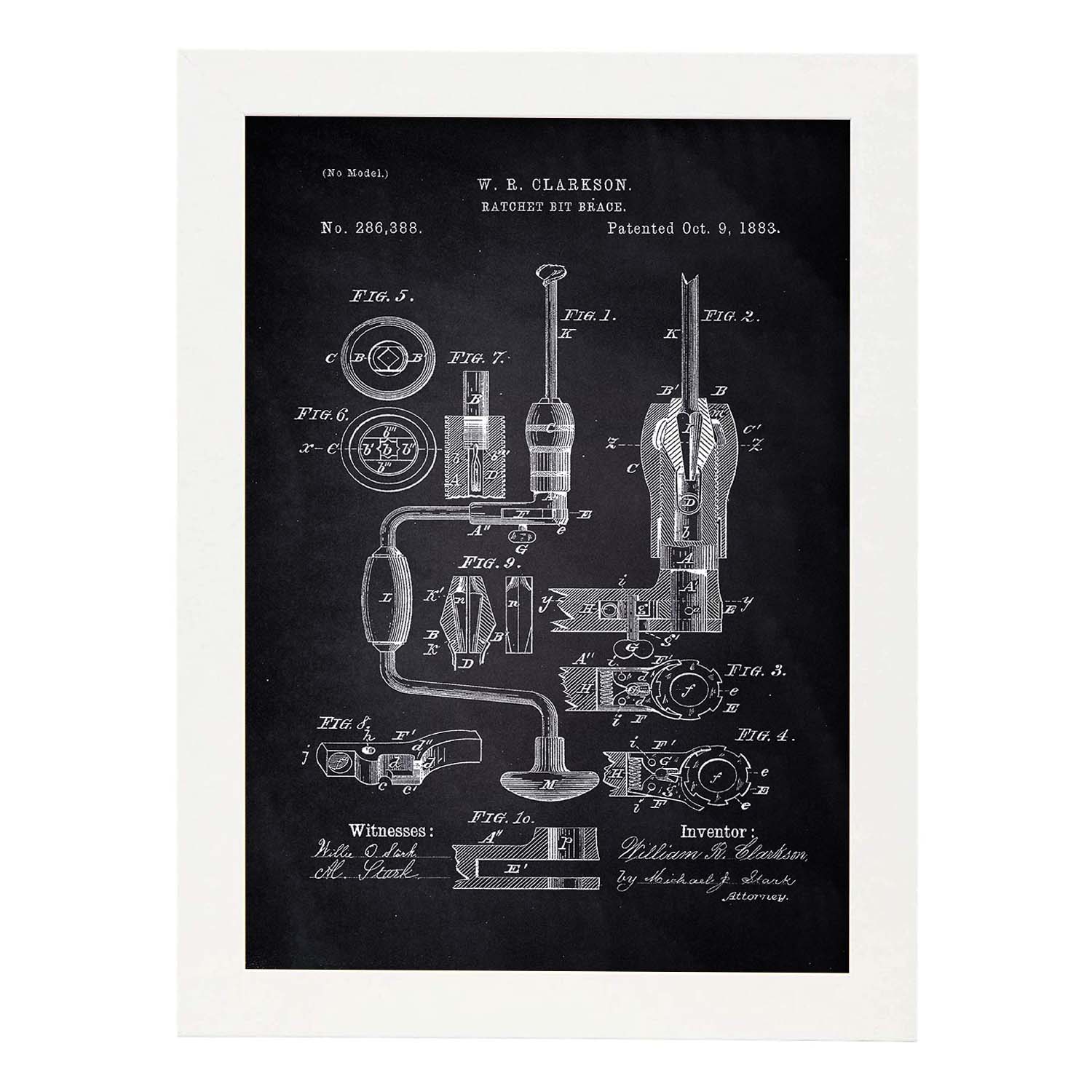 Poster con patente de Rosca manual. Lámina con diseño de patente antigua-Artwork-Nacnic-A3-Marco Blanco-Nacnic Estudio SL