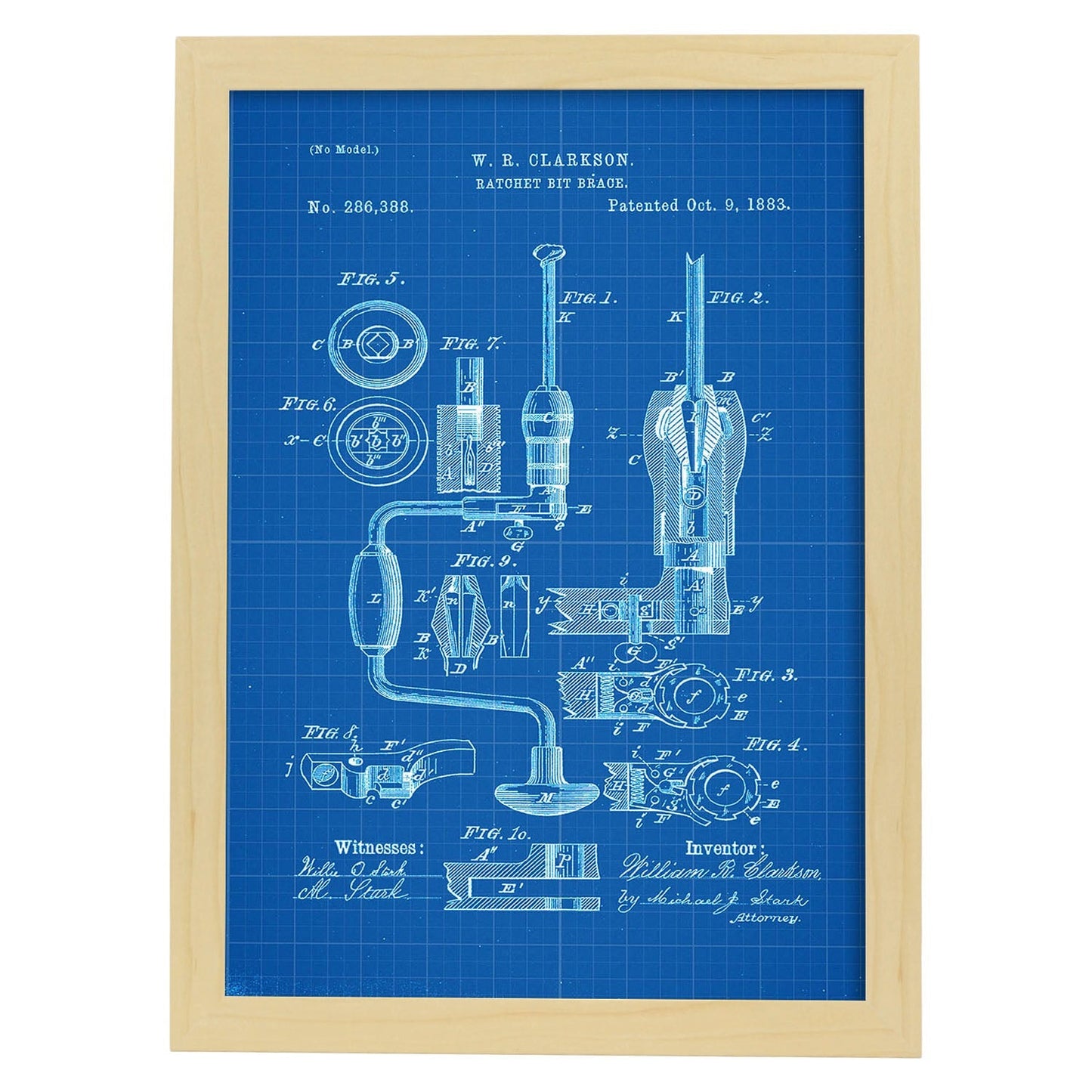 Poster con patente de Rosca manual. Lámina con diseño de patente antigua-Artwork-Nacnic-A3-Marco Madera clara-Nacnic Estudio SL