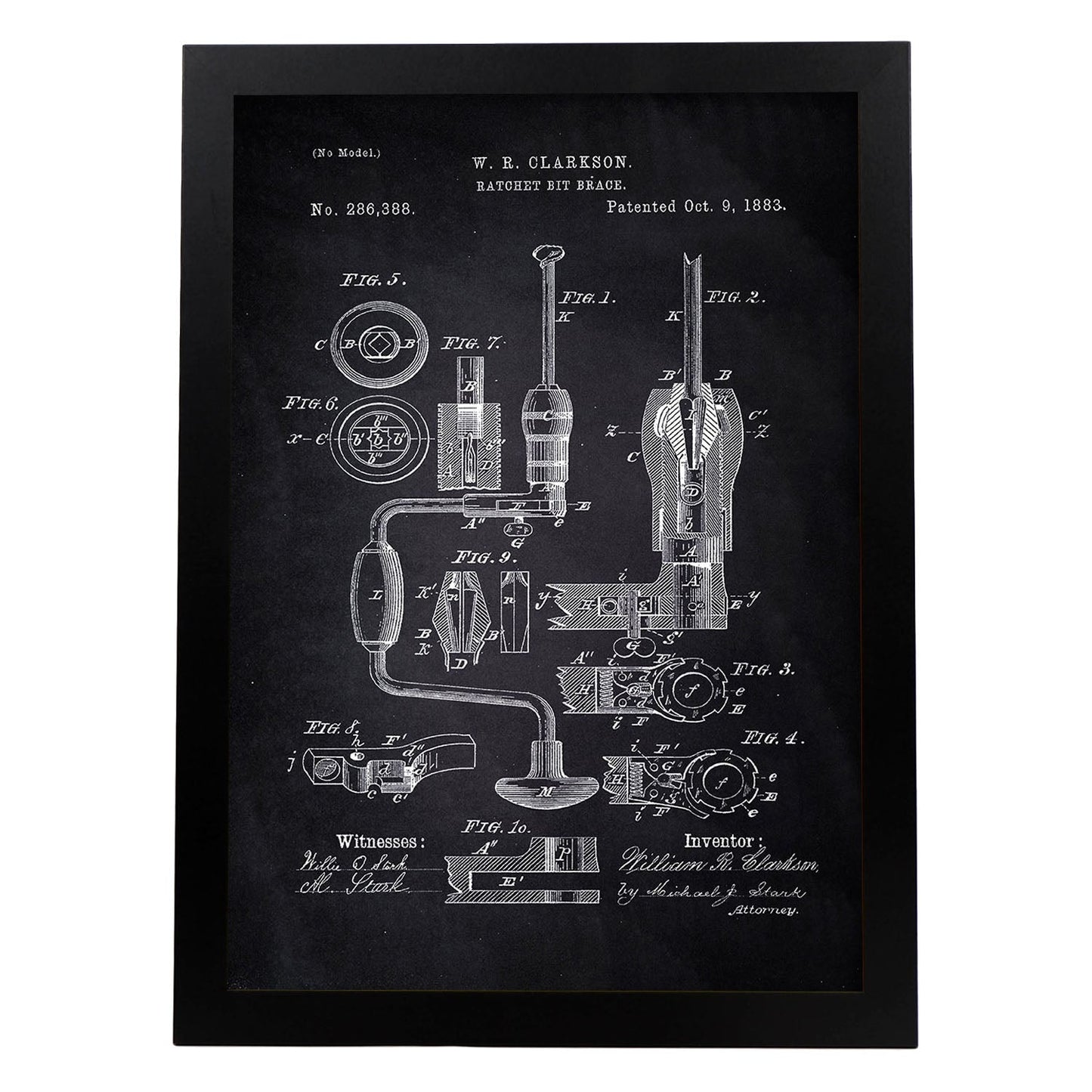 Poster con patente de Rosca manual. Lámina con diseño de patente antigua-Artwork-Nacnic-A3-Marco Negro-Nacnic Estudio SL