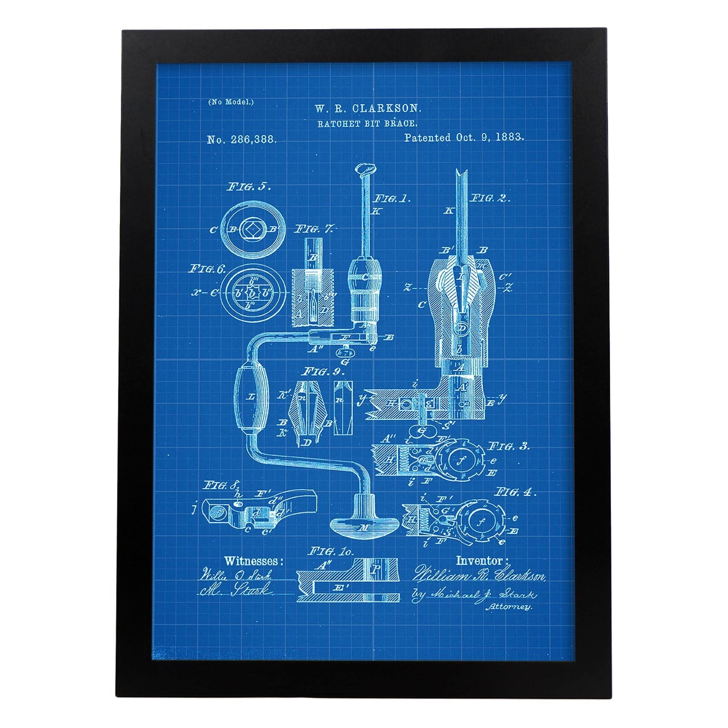 Poster con patente de Rosca manual. Lámina con diseño de patente antigua-Artwork-Nacnic-A3-Marco Negro-Nacnic Estudio SL
