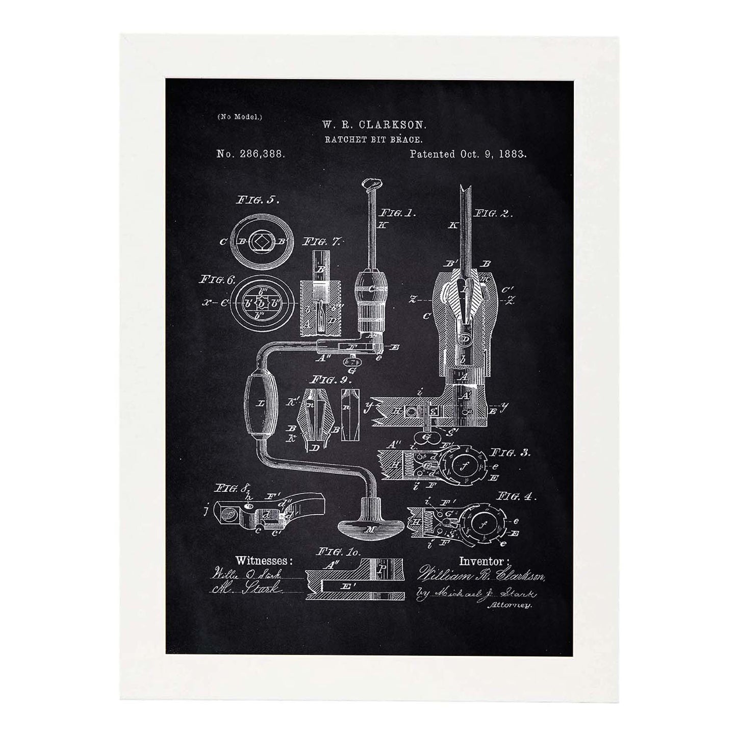 Poster con patente de Rosca manual. Lámina con diseño de patente antigua-Artwork-Nacnic-A4-Marco Blanco-Nacnic Estudio SL