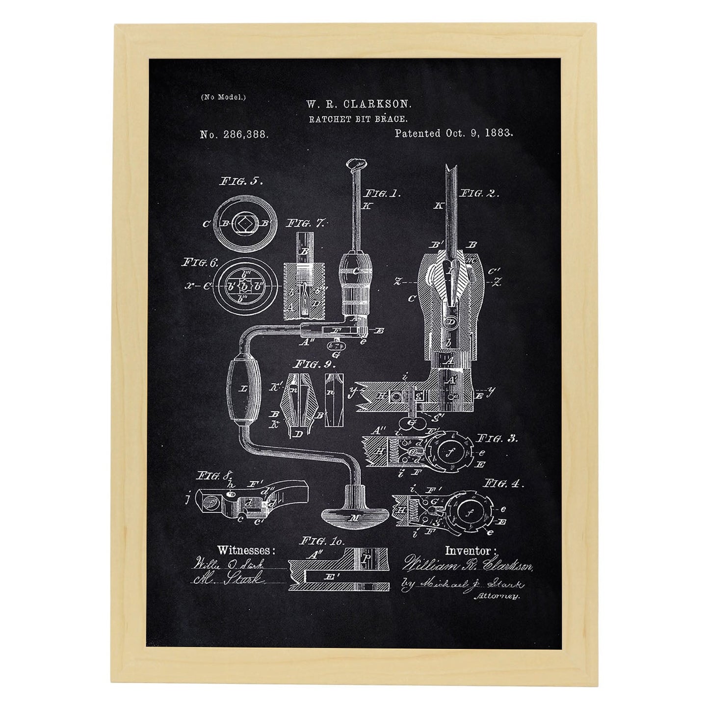 Poster con patente de Rosca manual. Lámina con diseño de patente antigua-Artwork-Nacnic-A4-Marco Madera clara-Nacnic Estudio SL