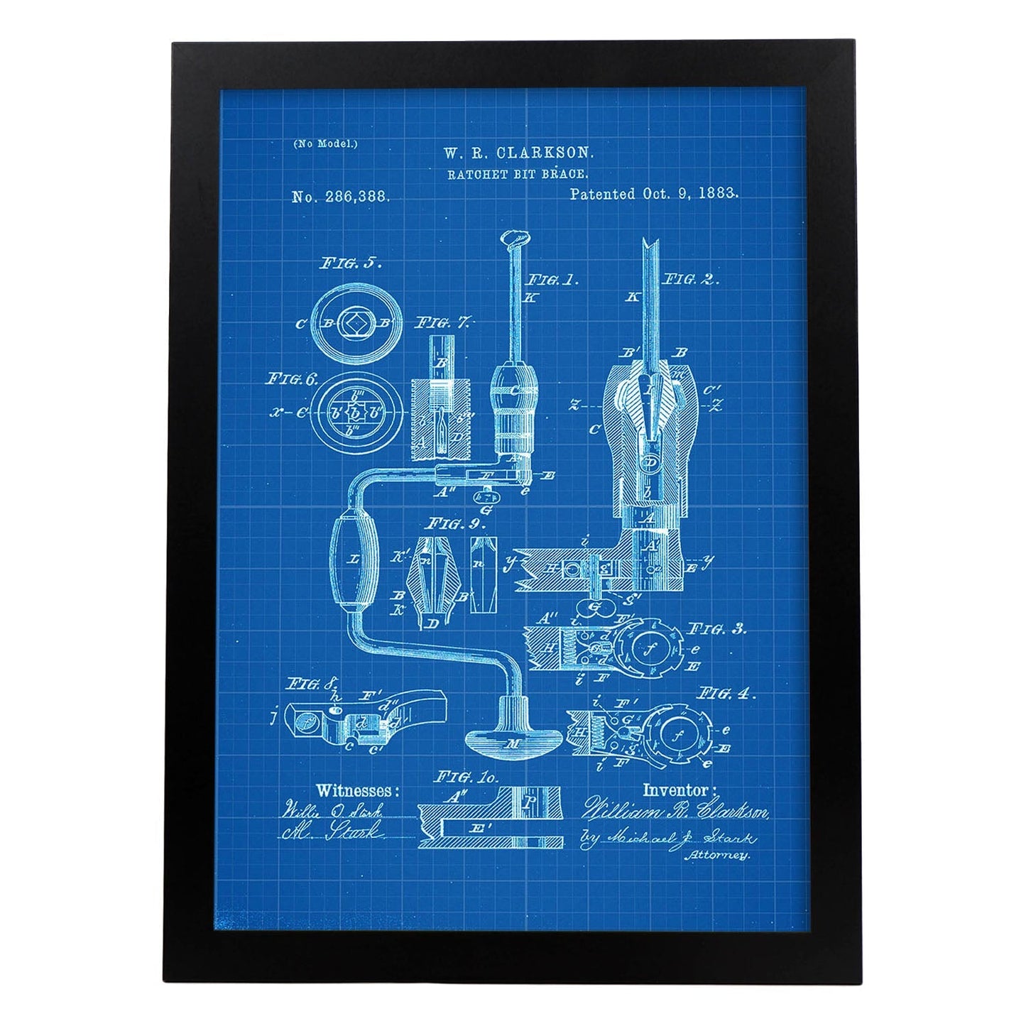Poster con patente de Rosca manual. Lámina con diseño de patente antigua-Artwork-Nacnic-A4-Marco Negro-Nacnic Estudio SL