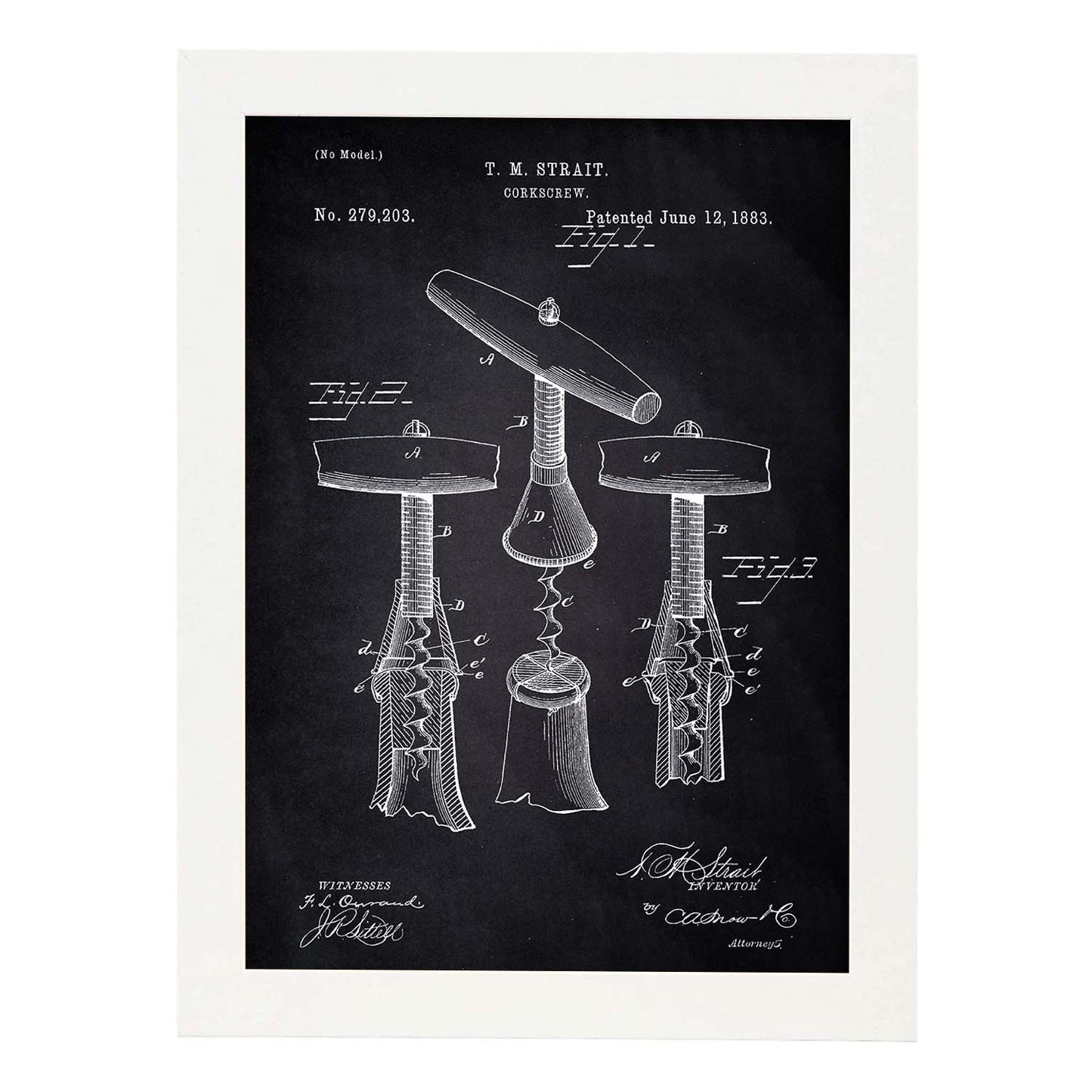 Poster con patente de Sacacorchos 2. Lámina con diseño de patente antigua-Artwork-Nacnic-A3-Marco Blanco-Nacnic Estudio SL