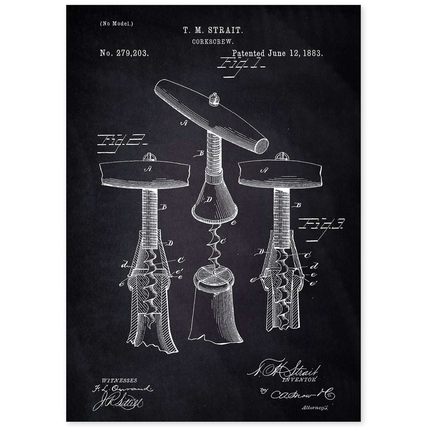 Poster con patente de Sacacorchos 2. Lámina con diseño de patente antigua-Artwork-Nacnic-A4-Sin marco-Nacnic Estudio SL