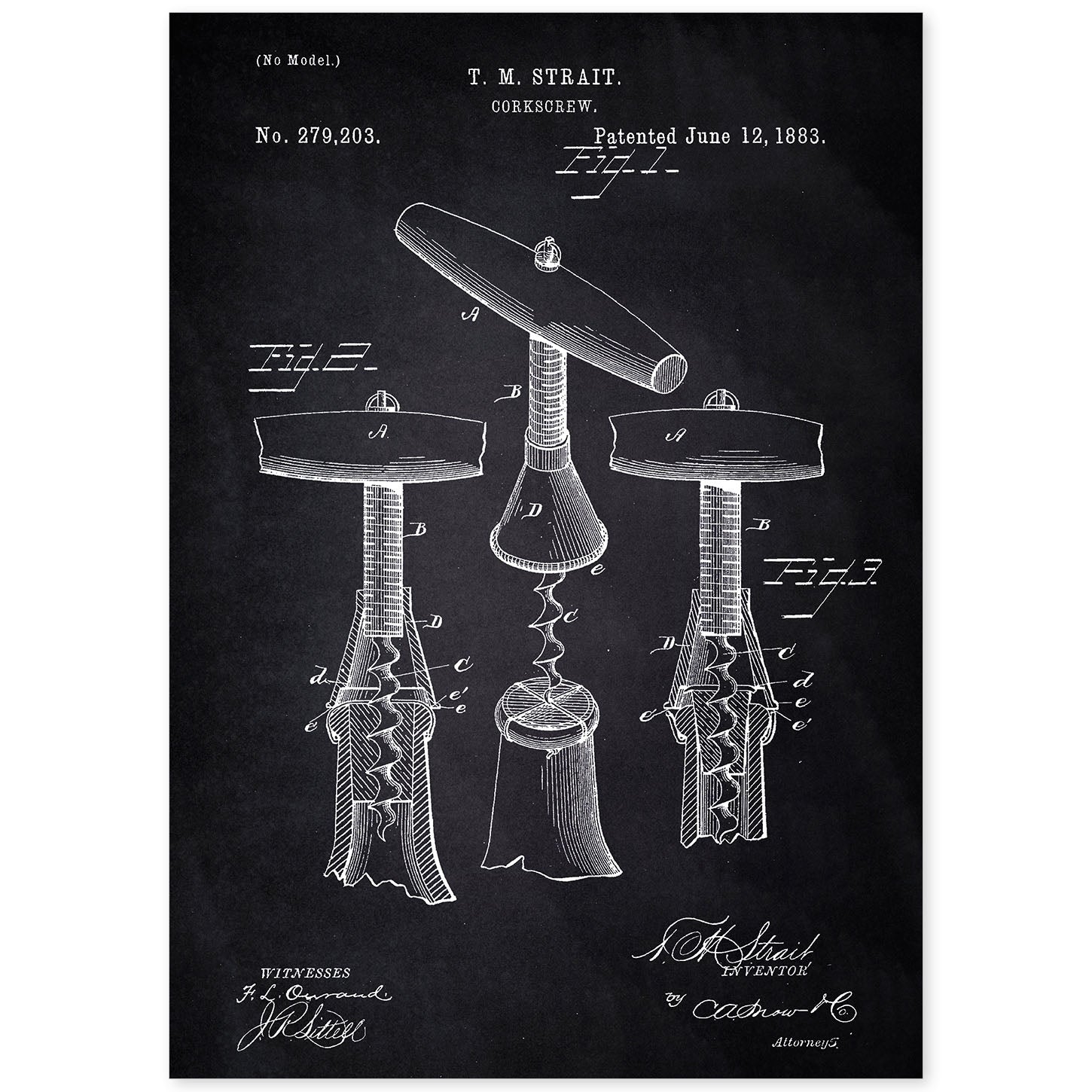 Poster con patente de Sacacorchos 2. Lámina con diseño de patente antigua-Artwork-Nacnic-A4-Sin marco-Nacnic Estudio SL