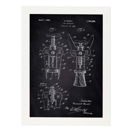 Poster con patente de Sacacorchos. Lámina con diseño de patente antigua-Artwork-Nacnic-A3-Marco Blanco-Nacnic Estudio SL