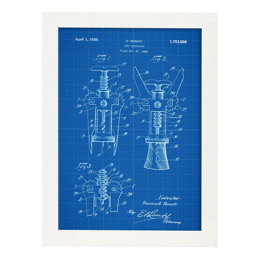 Poster con patente de Sacacorchos. Lámina con diseño de patente antigua-Artwork-Nacnic-A3-Marco Blanco-Nacnic Estudio SL