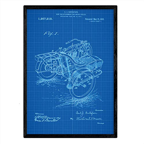 Poster con patente de Sidecar. Lámina con diseño de patente antigua-Artwork-Nacnic-Nacnic Estudio SL