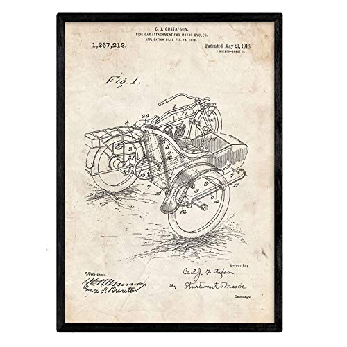 Poster con patente de Sidecar. Lámina con diseño de patente antigua.-Artwork-Nacnic-Nacnic Estudio SL