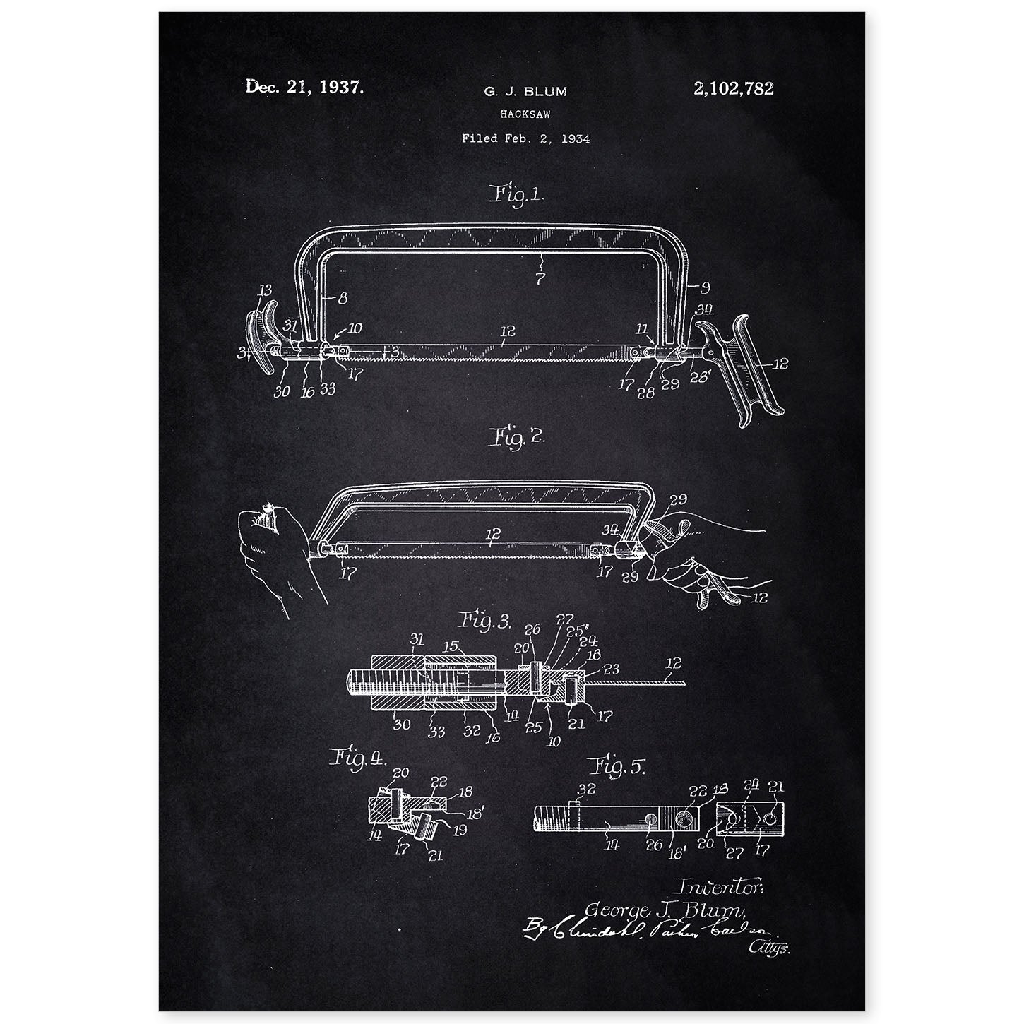 Poster con patente de Sierra. Lámina con diseño de patente antigua-Artwork-Nacnic-A4-Sin marco-Nacnic Estudio SL