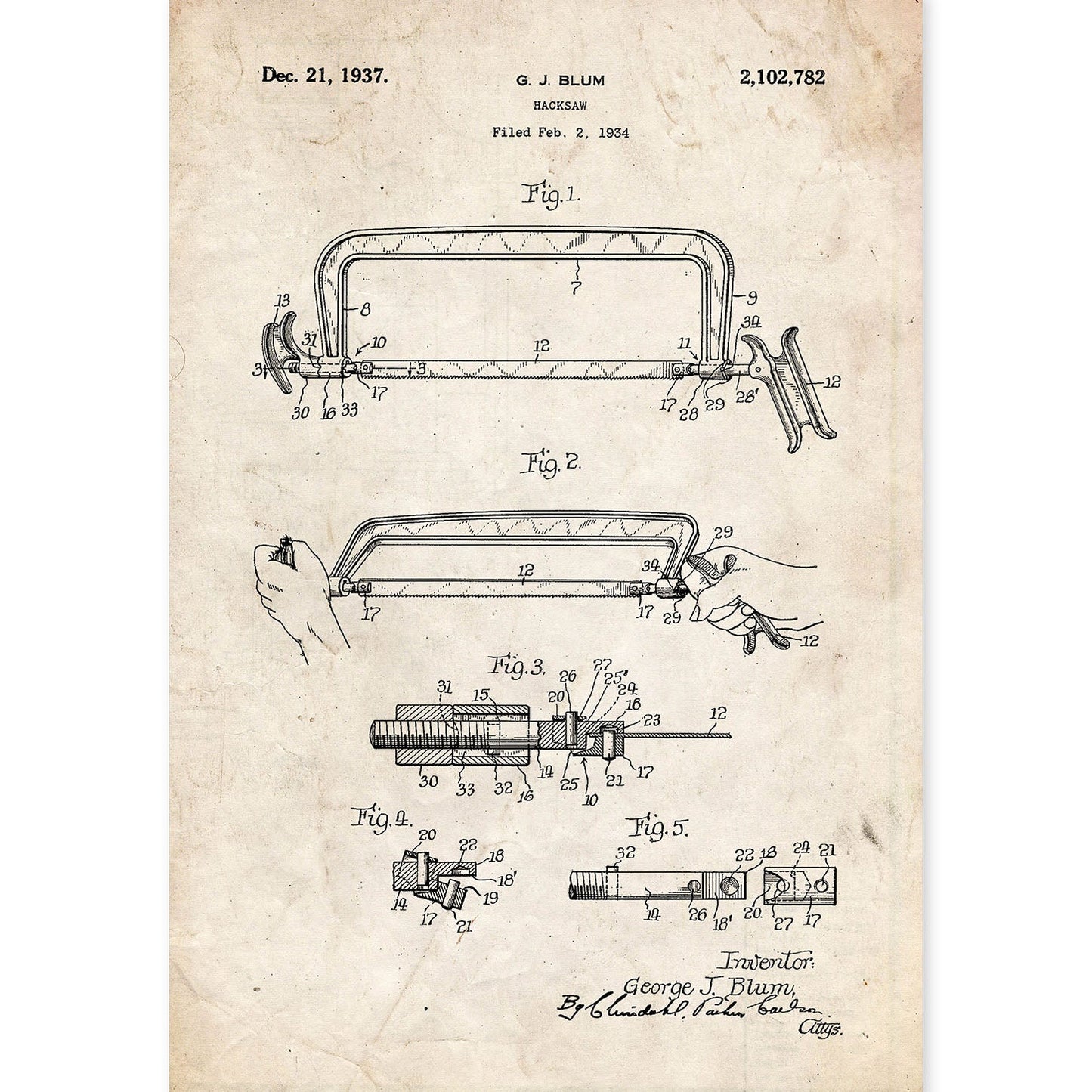 Poster con patente de Sierra. Lámina con diseño de patente antigua.-Artwork-Nacnic-A4-Sin marco-Nacnic Estudio SL