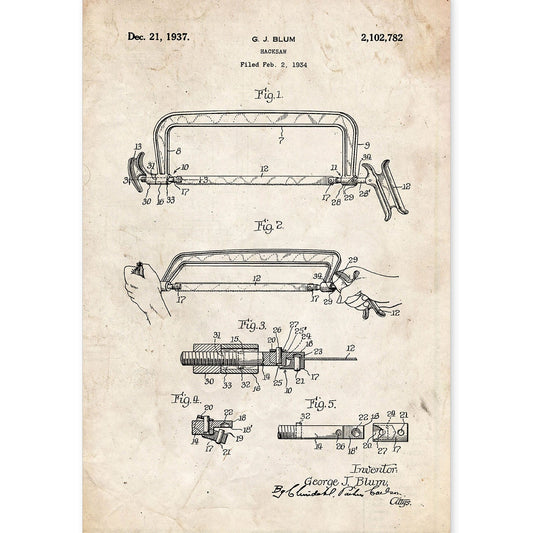 Poster con patente de Sierra. Lámina con diseño de patente antigua.-Artwork-Nacnic-A4-Sin marco-Nacnic Estudio SL