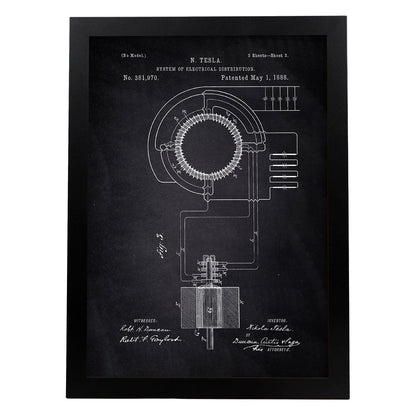 Poster con patente de Sistema de distribucion electrica. Lámina con diseño de patente antigua-Artwork-Nacnic-A3-Marco Negro-Nacnic Estudio SL