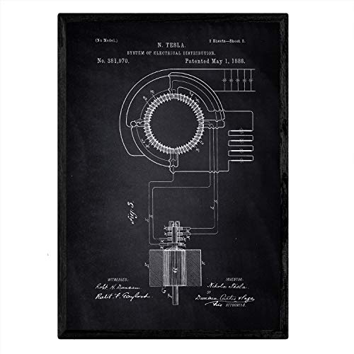 Poster con patente de Sistema de distribucion electrica. Lámina con diseño de patente antigua-Artwork-Nacnic-Nacnic Estudio SL
