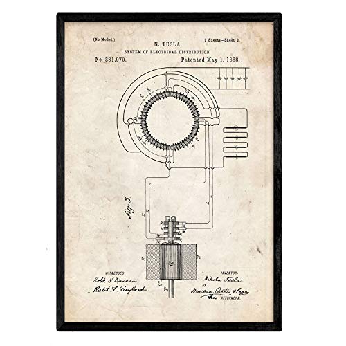 Poster con patente de Sistema de distribucion electrica. Lámina con diseño de patente antigua.-Artwork-Nacnic-Nacnic Estudio SL