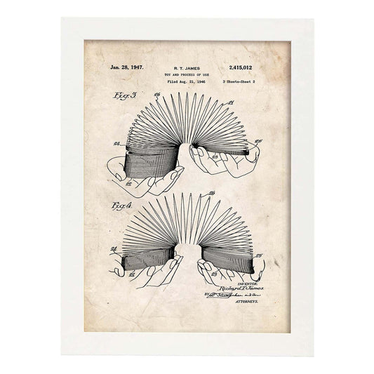 Poster con patente de Slinky. Lámina con diseño de patente antigua.-Artwork-Nacnic-A3-Marco Blanco-Nacnic Estudio SL