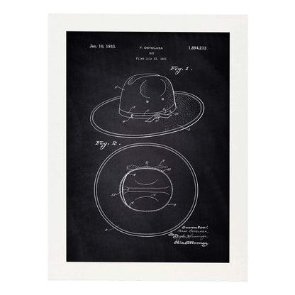 Poster con patente de Sombrero. Lámina con diseño de patente antigua-Artwork-Nacnic-A4-Marco Blanco-Nacnic Estudio SL