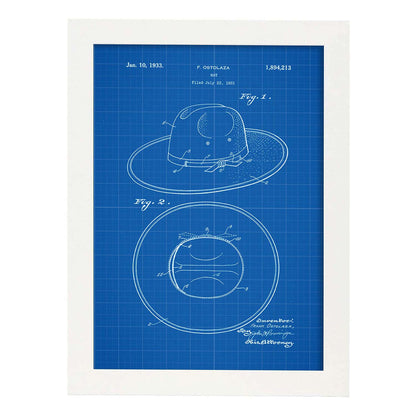 Poster con patente de Sombrero. Lámina con diseño de patente antigua-Artwork-Nacnic-A4-Marco Blanco-Nacnic Estudio SL