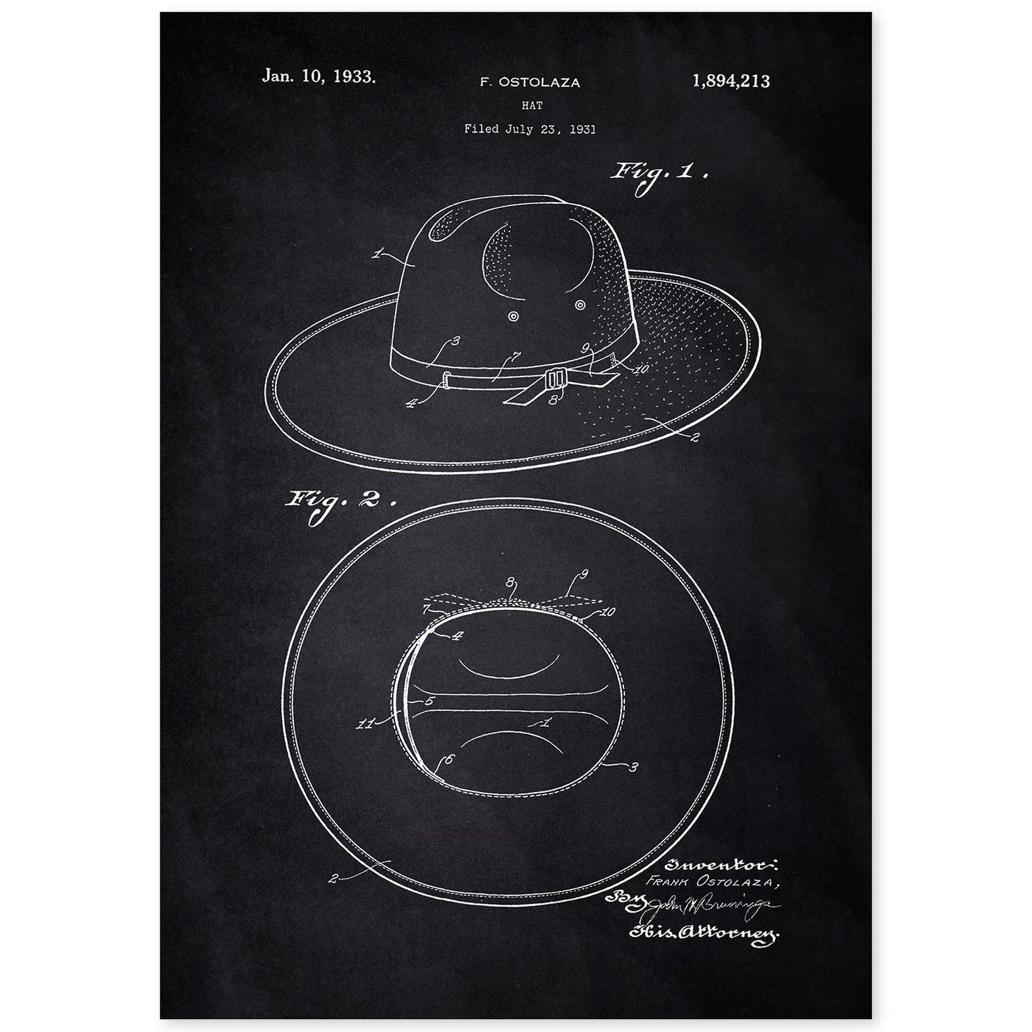 Poster con patente de Sombrero. Lámina con diseño de patente antigua-Artwork-Nacnic-A4-Sin marco-Nacnic Estudio SL