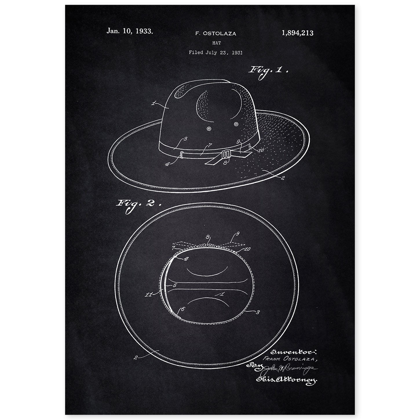 Poster con patente de Sombrero. Lámina con diseño de patente antigua-Artwork-Nacnic-A4-Sin marco-Nacnic Estudio SL