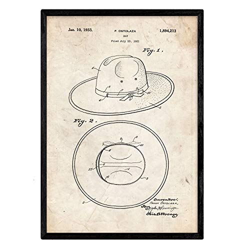 Poster con patente de Sombrero. Lámina con diseño de patente antigua.-Artwork-Nacnic-Nacnic Estudio SL