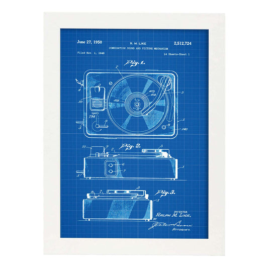 Poster con patente de Sonido e imagen 3. Lámina con diseño de patente antigua-Artwork-Nacnic-A3-Marco Blanco-Nacnic Estudio SL