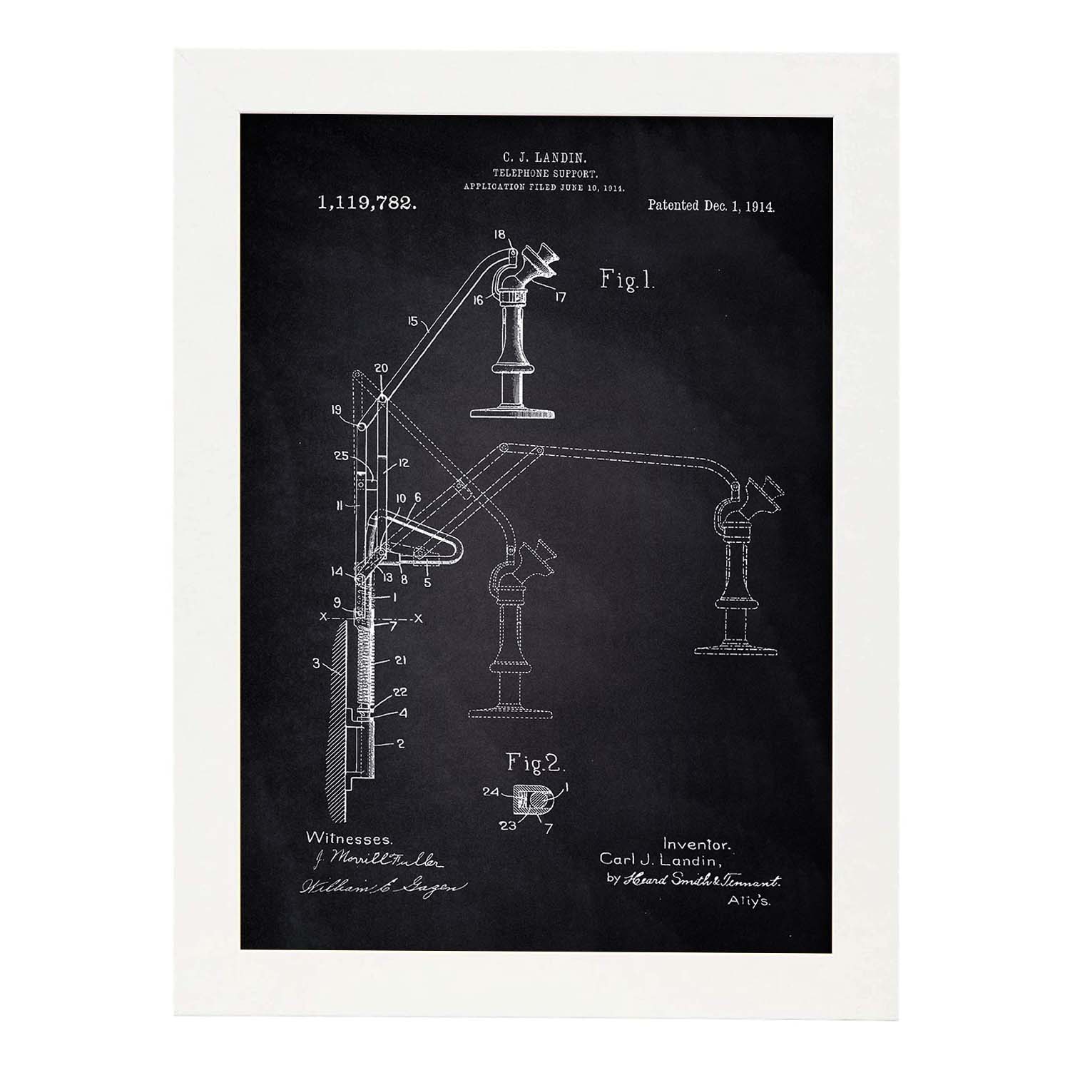 Poster con patente de Soporte telefono. Lámina con diseño de patente antigua-Artwork-Nacnic-A3-Marco Blanco-Nacnic Estudio SL
