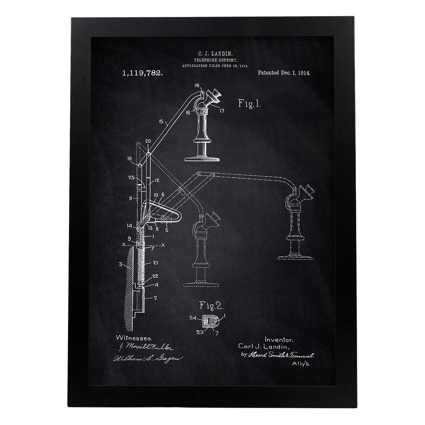 Poster con patente de Soporte telefono. Lámina con diseño de patente antigua-Artwork-Nacnic-A3-Marco Negro-Nacnic Estudio SL