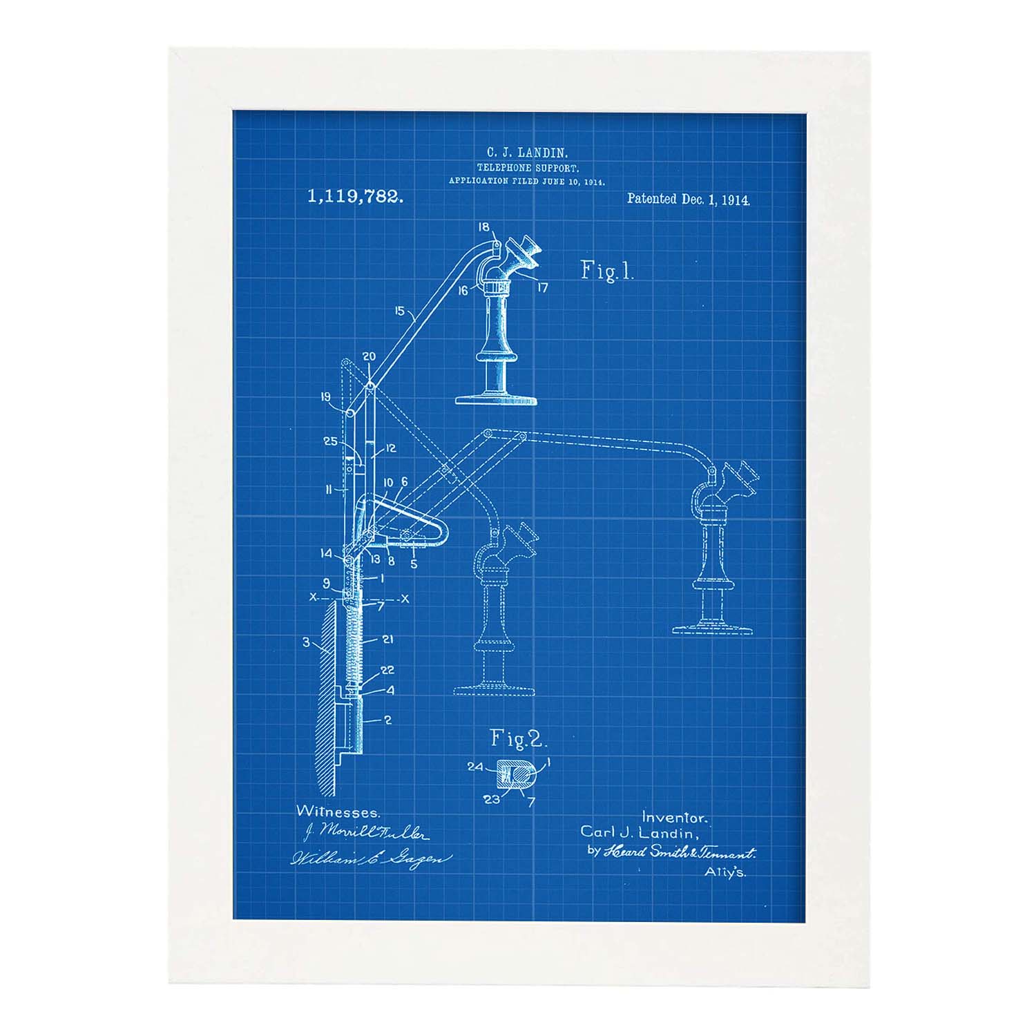 Poster con patente de Soporte telefono. Lámina con diseño de patente antigua-Artwork-Nacnic-A4-Marco Blanco-Nacnic Estudio SL