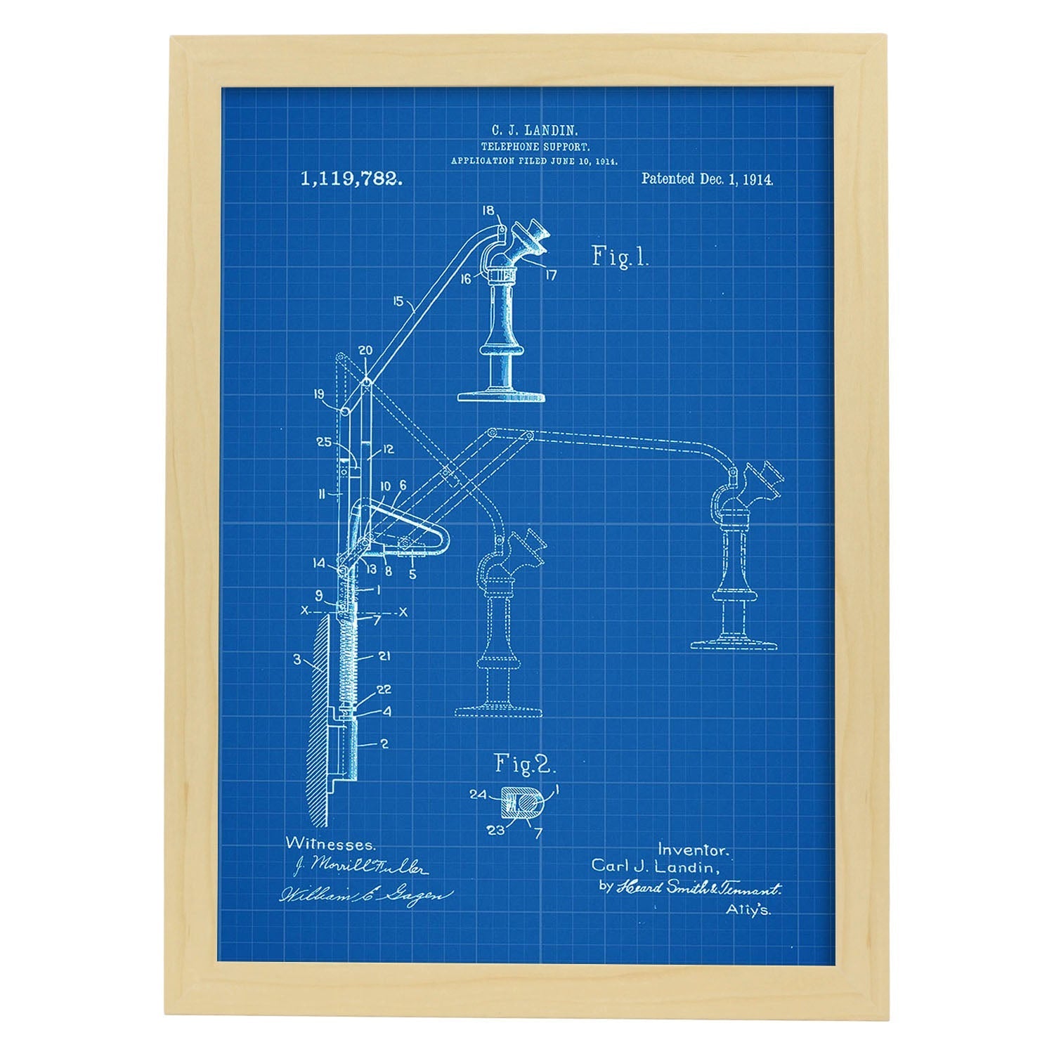 Poster con patente de Soporte telefono. Lámina con diseño de patente antigua-Artwork-Nacnic-A4-Marco Madera clara-Nacnic Estudio SL