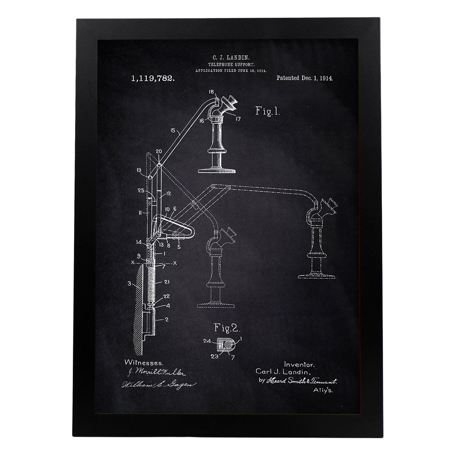 Poster con patente de Soporte telefono. Lámina con diseño de patente antigua-Artwork-Nacnic-A4-Marco Negro-Nacnic Estudio SL