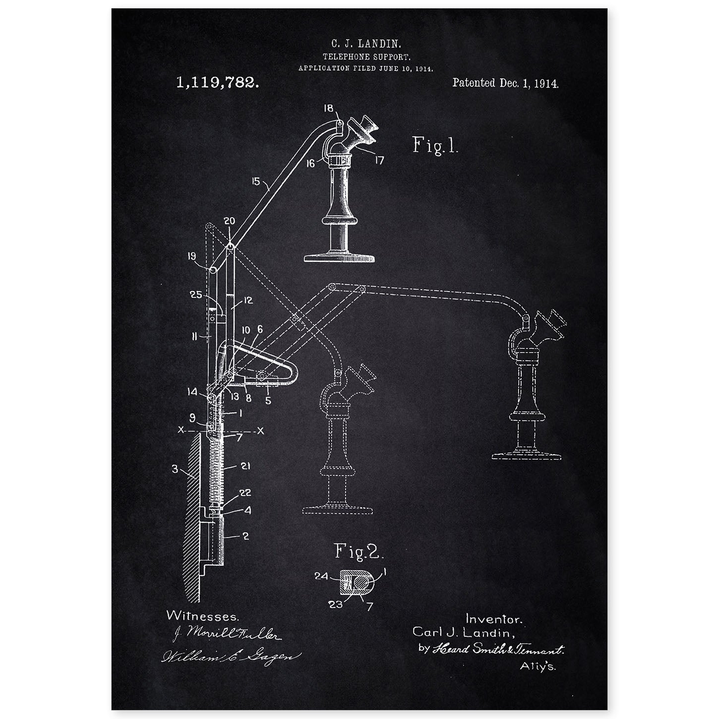 Poster con patente de Soporte telefono. Lámina con diseño de patente antigua-Artwork-Nacnic-A4-Sin marco-Nacnic Estudio SL