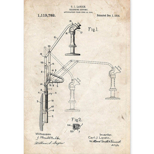 Poster con patente de Soporte telefono. Lámina con diseño de patente antigua.-Artwork-Nacnic-A4-Sin marco-Nacnic Estudio SL