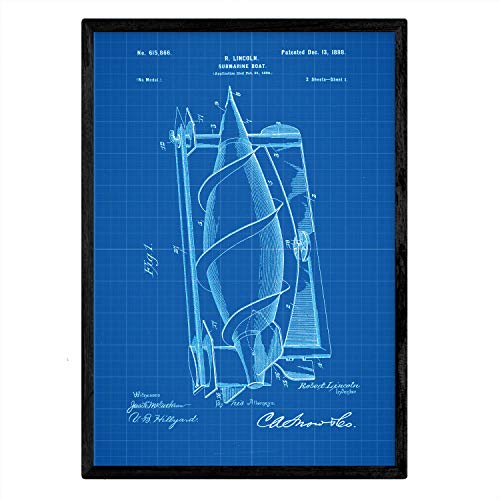 Poster con patente de Submarino. Lámina con diseño de patente antigua-Artwork-Nacnic-Nacnic Estudio SL